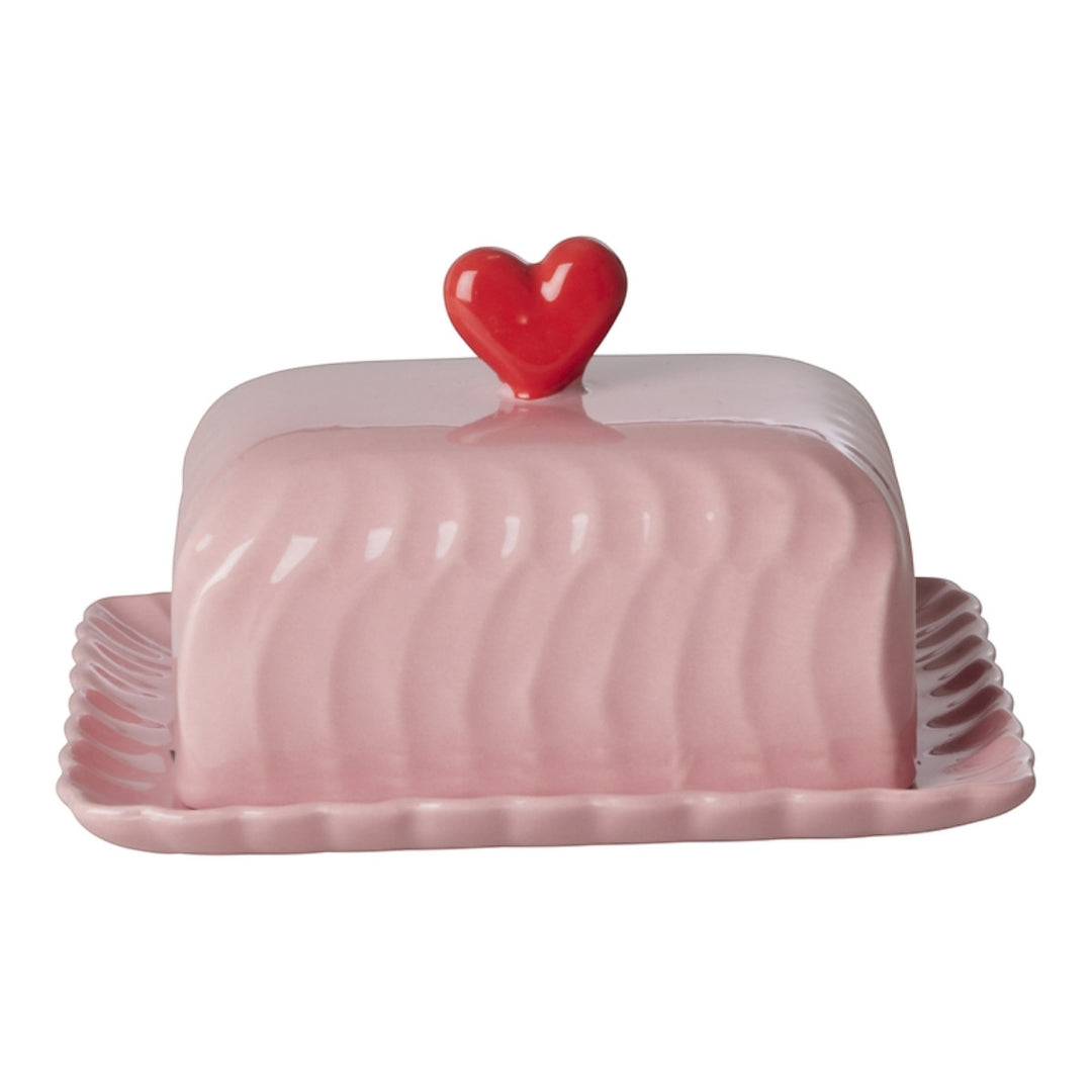 Keramik-Butterdose mit rotem Herz- Rosa