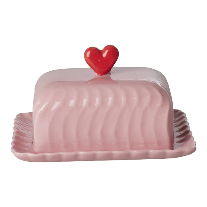 Keramik-Butterdose mit rotem Herz- Rosa
