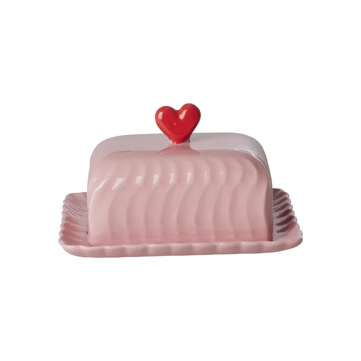 Keramik-Butterdose mit rotem Herz – Rosa