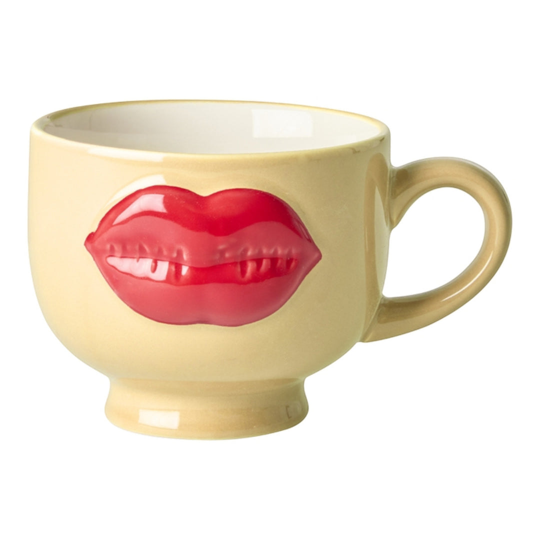 Keramiktasse mit geprägten roten Lippen – Creme – 250 ml