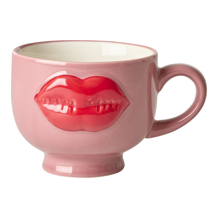 Keramiktasse mit geprägten roten Lippen – Pink – 250 ml