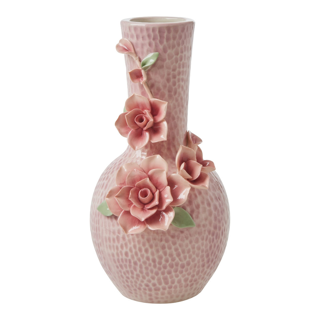 Keramik klein Vase mit Blumenskulptur – Rosa