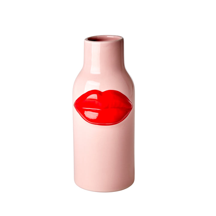 Keramikvase mit roten Lippen – groß
