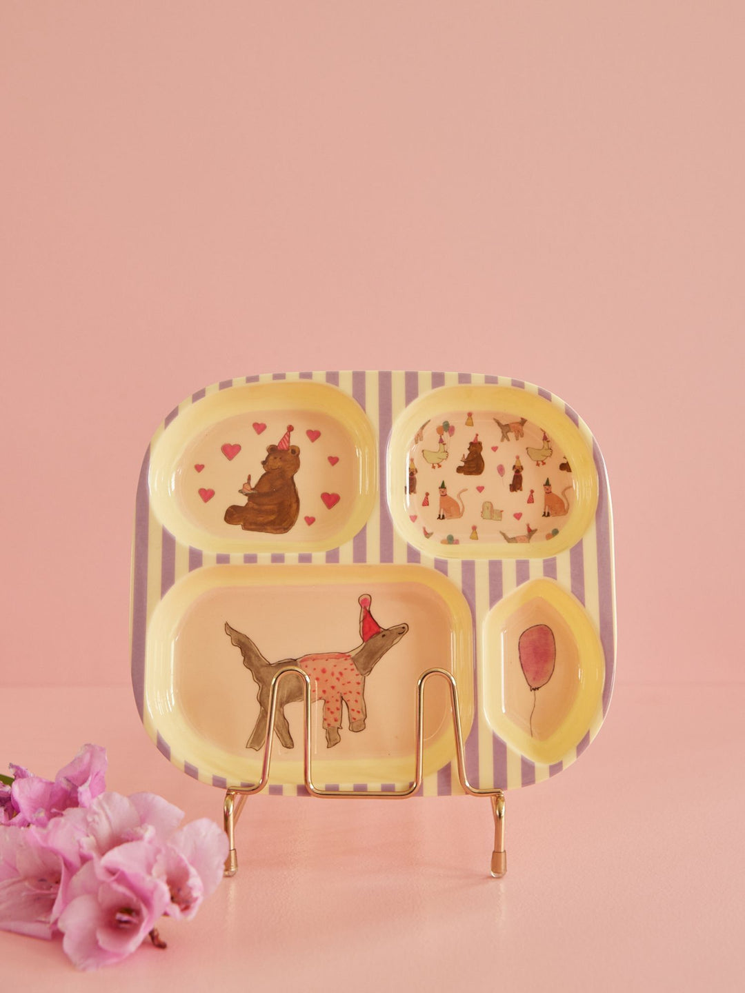 Melamin Kinderteller mit 4er Einteilung - Lavendel - "Animal"