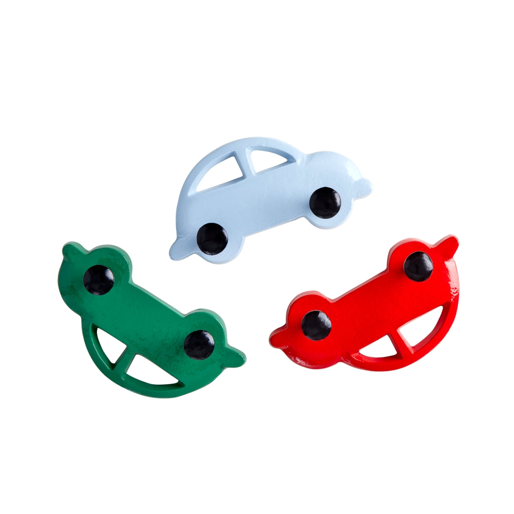 Metallhaken in Autoform – 3 verschiedene Farben – Rot- Grün und Hellblau