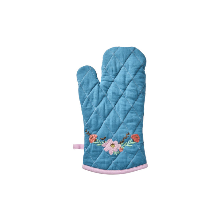 Baumwoll-Topflappen mit Blumenranken-Applikation – Blau