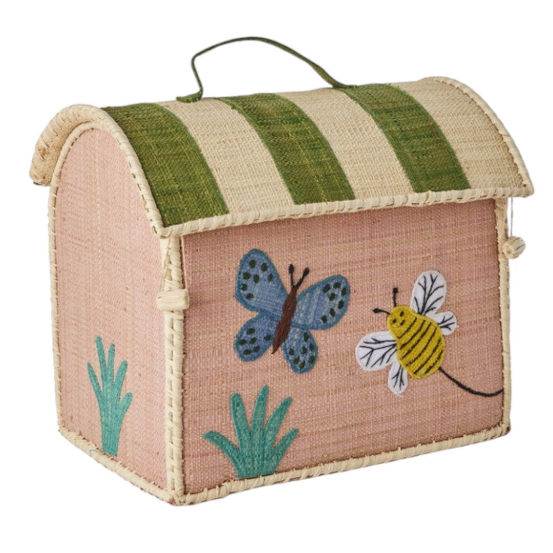 Raffia Kindertasche mit Schmetterlingsmotiv