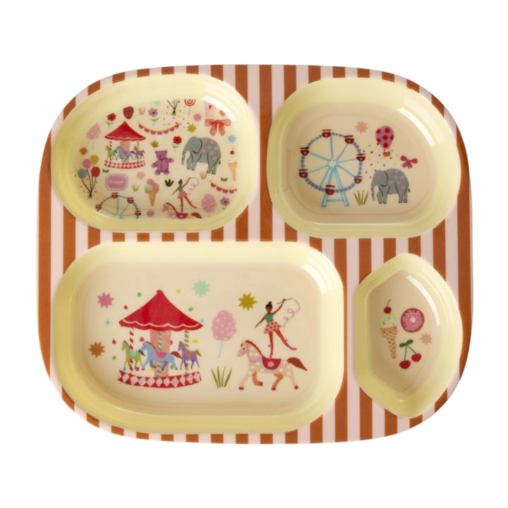Melaminteller für Kinder (4 Plätze) mit rosa Jahrmarkt-Druck