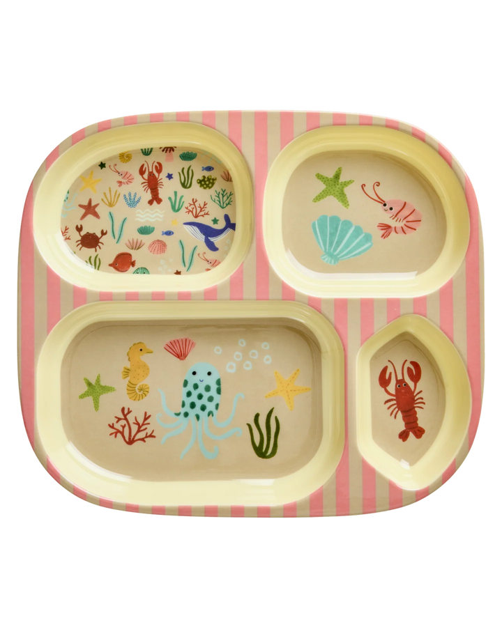 Melaminteller für Kinder mit 4 Fächern Ocean print