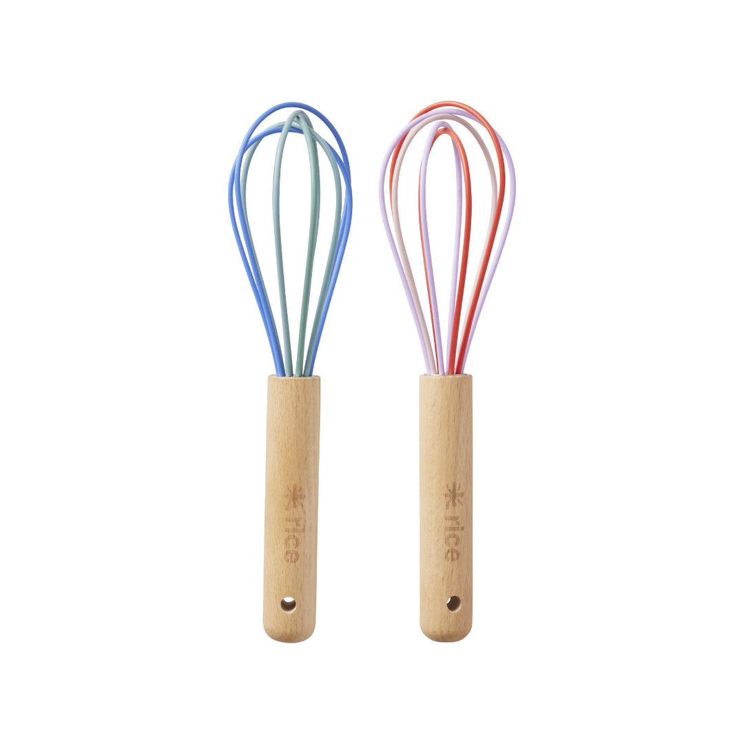 Silikon-Schneebesen in 2 verschiedenen Farben Farben mit Holzgriff- Klein