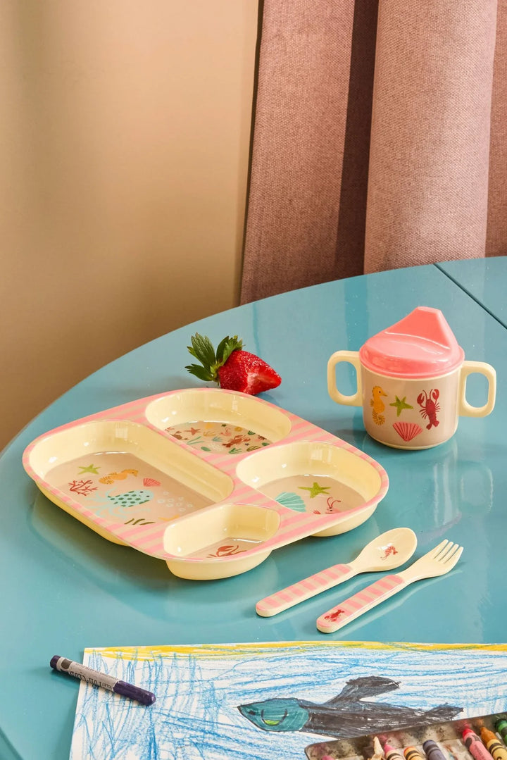 Melaminteller für Kinder mit 4 Fächern Ocean print