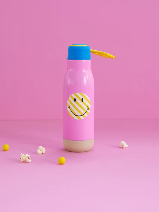 Edelstahl-Trinkflasche in Rosa mit Smiley-Aufdruck – 12 Stunden heiß/24 Stunden kalt – 500 ml
