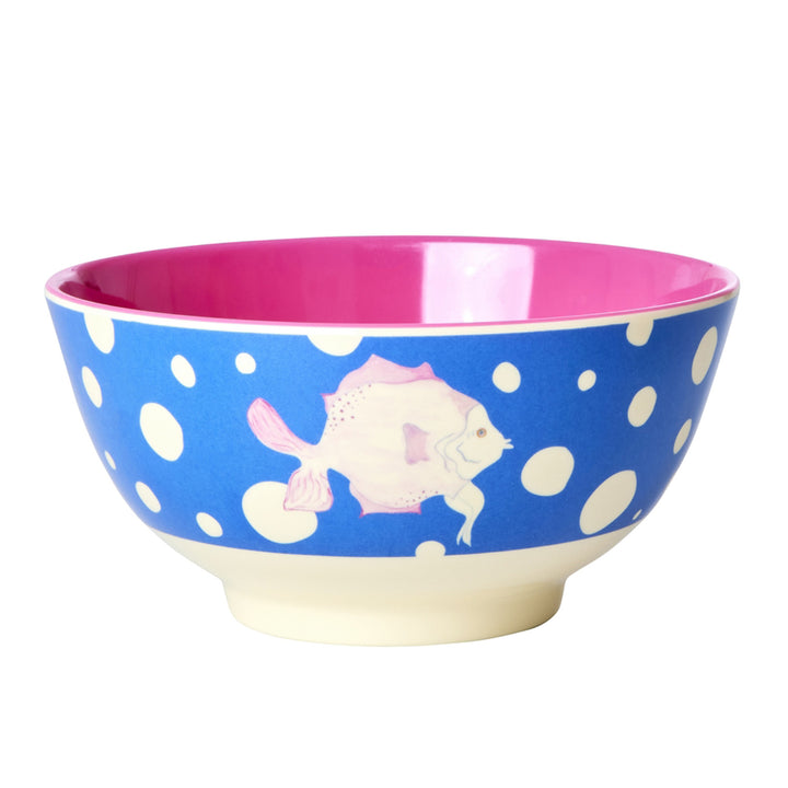 Melamine Bowl with Fish Blue Print - Medium - 700 ml