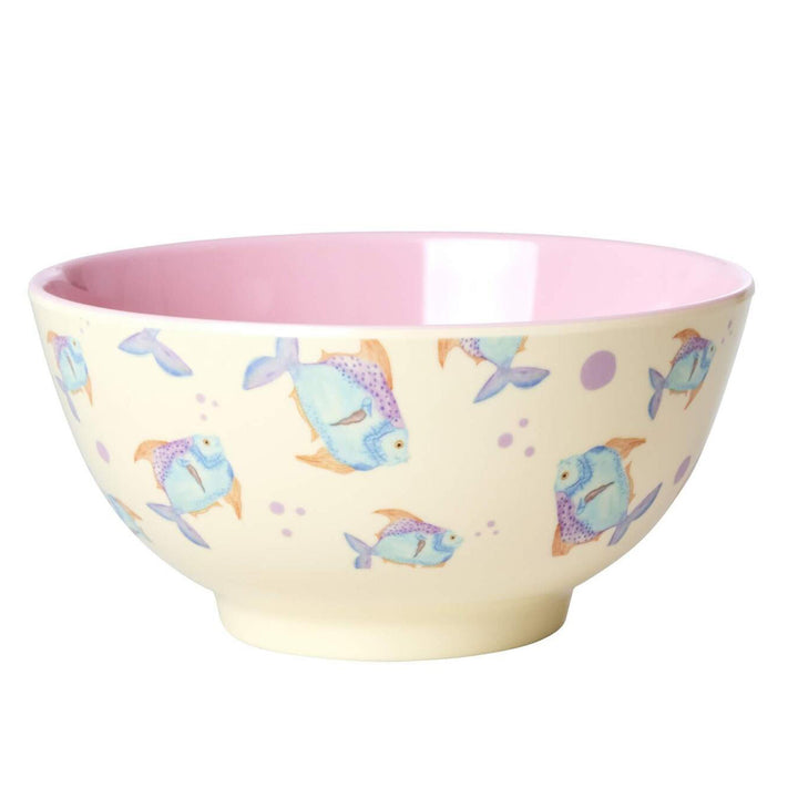 Melamine Bowl with Fish Cream Print - Medium - 700 ml
