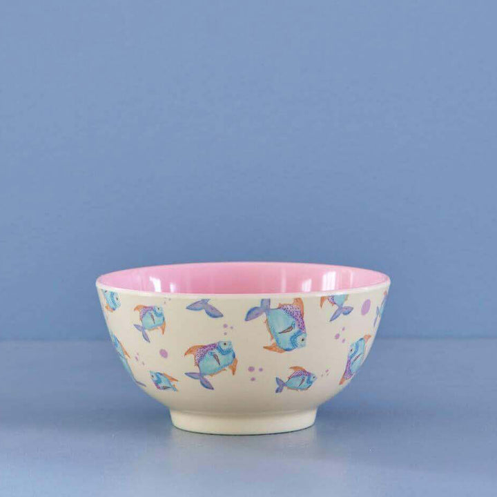 Melamine Bowl with Fish Cream Print - Medium - 700 ml