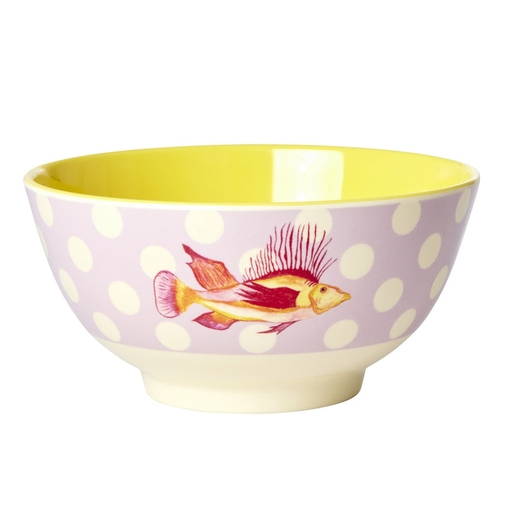 Melamine Bowl with Fish Lavender Print - Medium - 700 ml