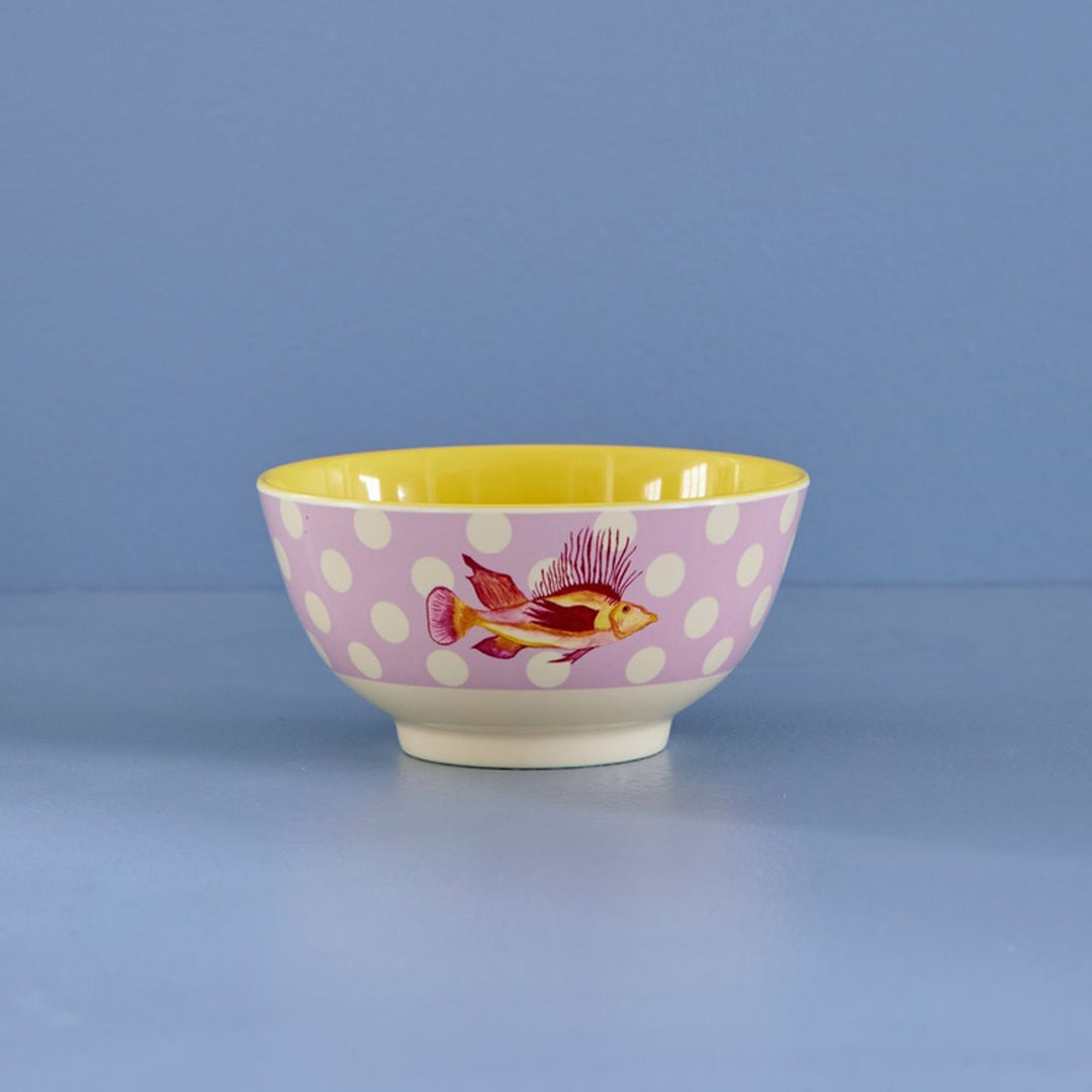 Melamine Bowl with Fish Lavender Print - Medium - 700 ml