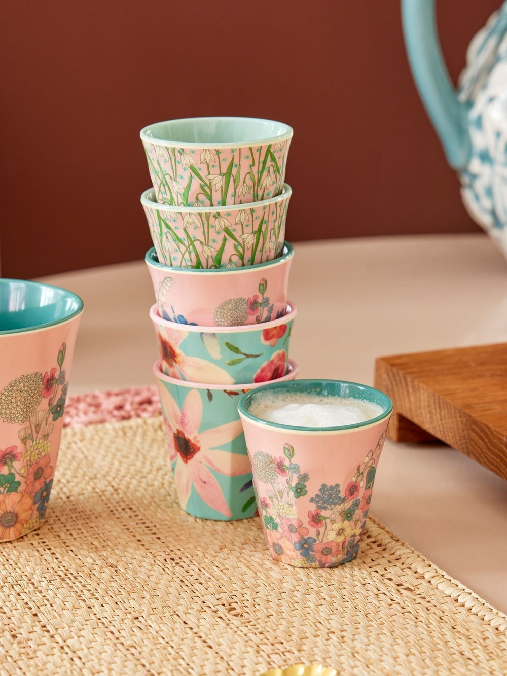 Melamin-Espressotassen mit Blumen-Print – 6er-Pack – 80 ml