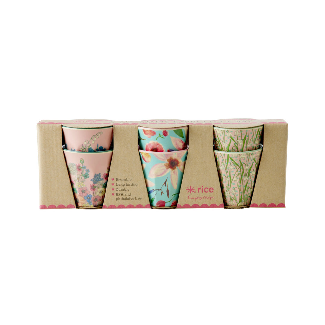 Melamin-Espressotassen mit Blumen-Print- 6er-Pack- 80 ml