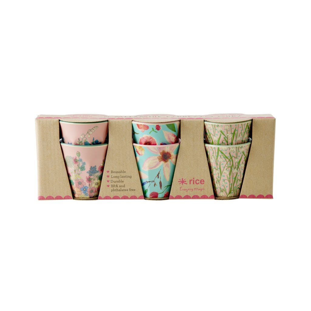Melamin-Espressotassen mit Blumen-Print – 6er-Pack – 80 ml