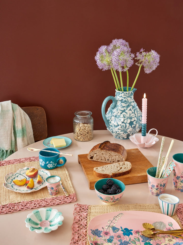 Melamin rechteckiger Teller mit Blumen-Collage-Druck – weich Rosa