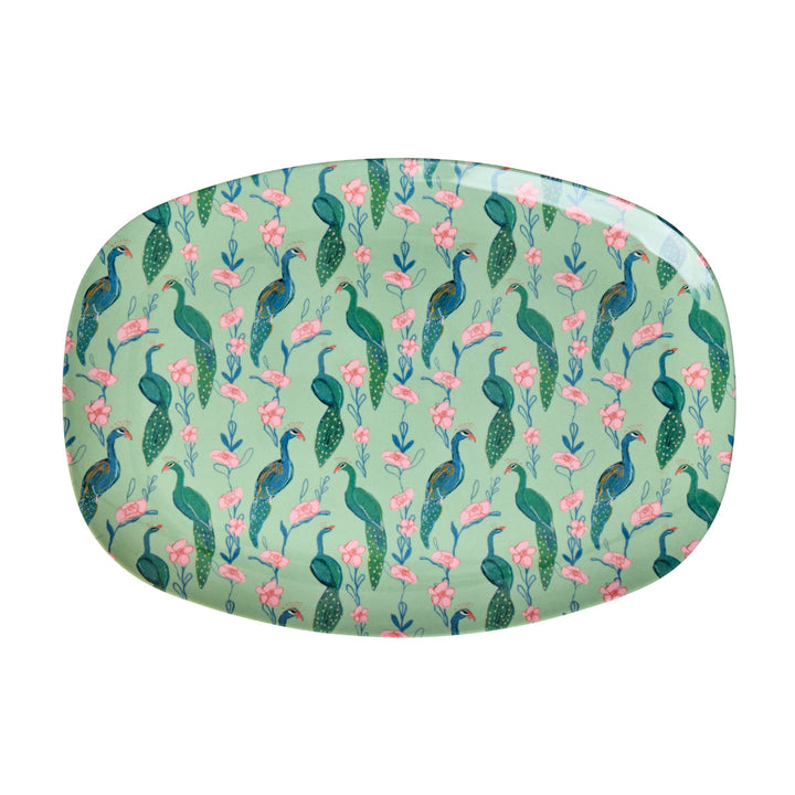 Rechteckiger Melaminteller mit Peacock Power-Print