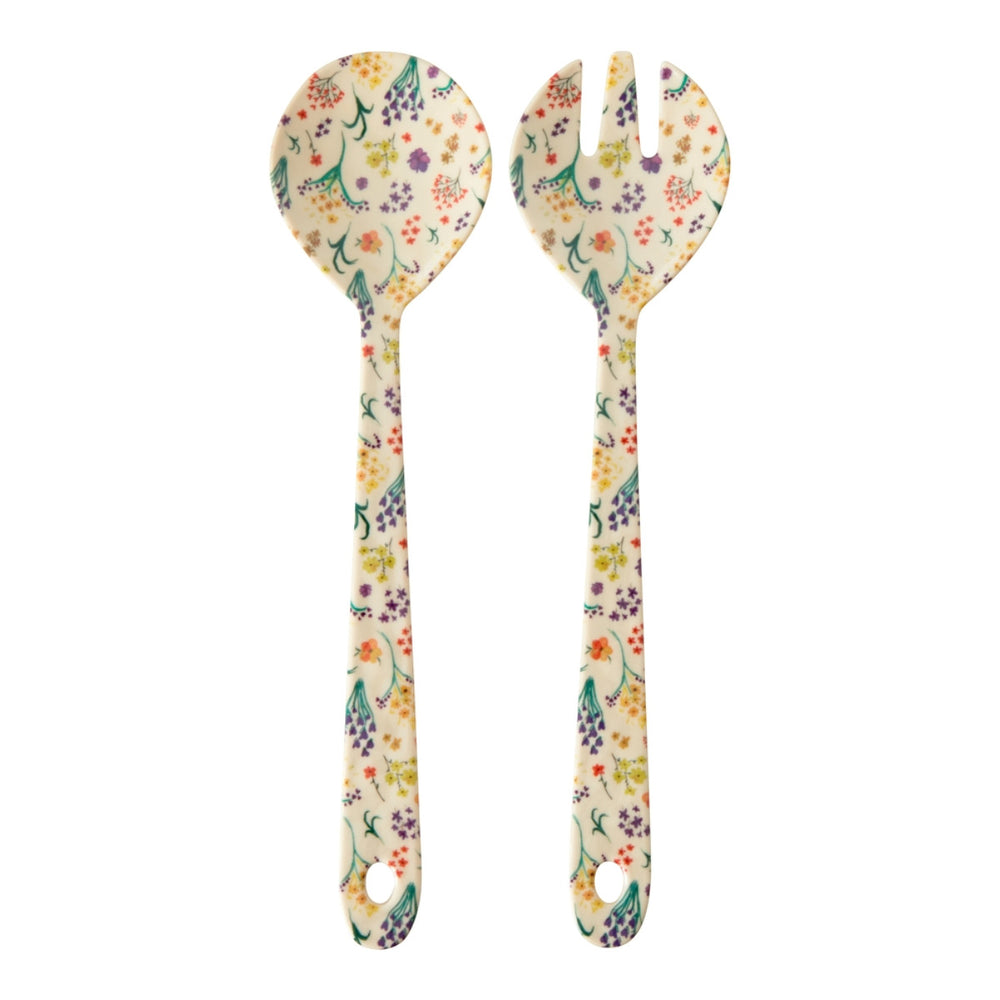 Melamin-Salatlöffel und -gabel mit Wildblumen-Print