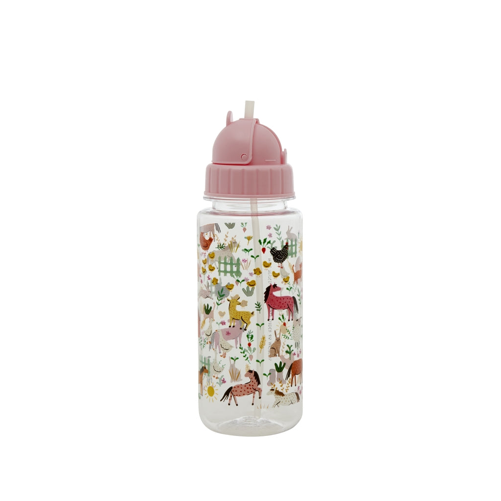 Kunststoff-Kindertrinkflasche - Pink Farm Print 500 ml
