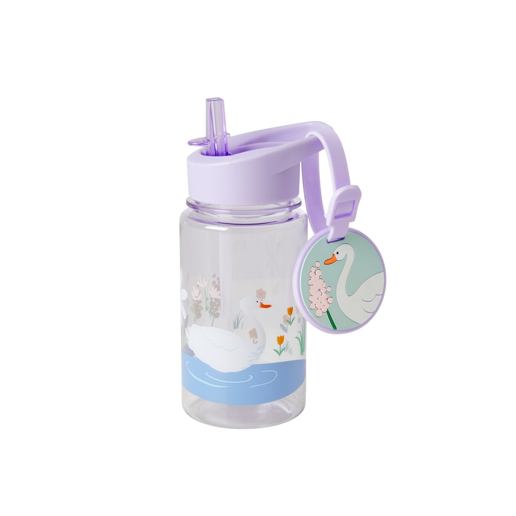 Kindertrinkflasche aus Kunststoff mit Namensschild – Schwanenaufdruck – 450 ml