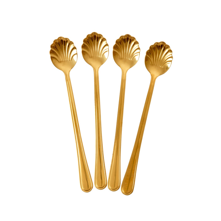 Muschel-Lattelöffel aus Edelstahl – Gold – 4er-Set