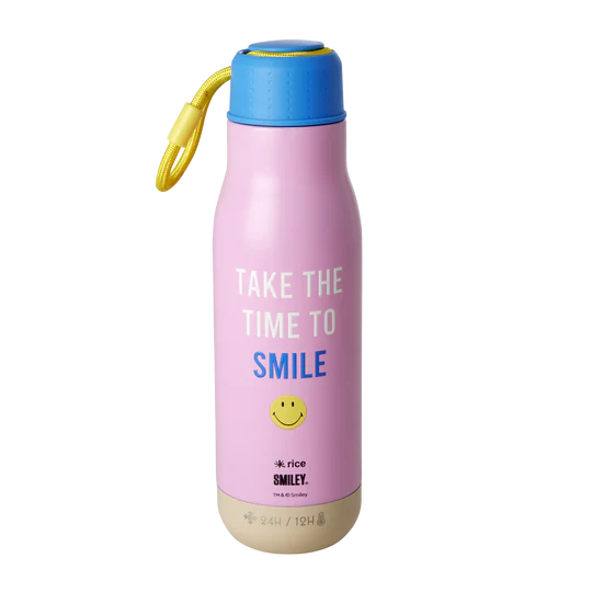 Edelstahl-Trinkflasche in Rosa mit Smiley-Aufdruck – 12 Stunden heiß/24 Stunden kalt – 500 ml
