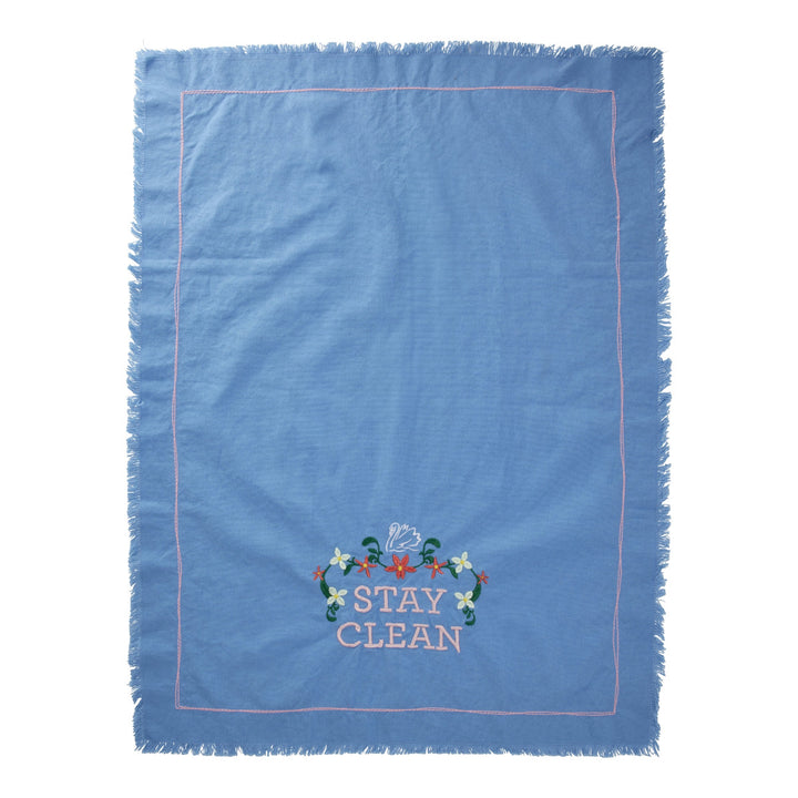 Enzymgewaschenes Baumwoll-Geschirrtuch mit Stay Clean-Print- Blau