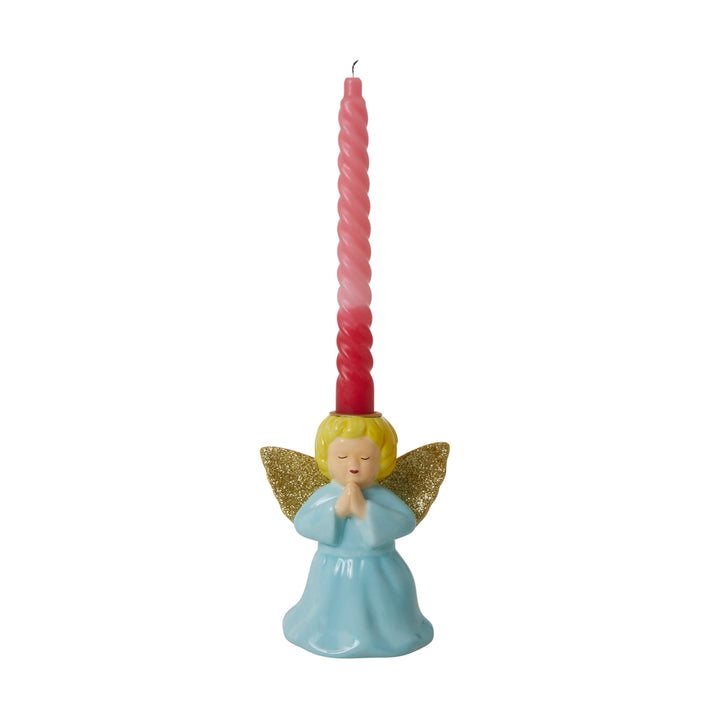 Ceramic candle holder in baby blue - angel shape - small