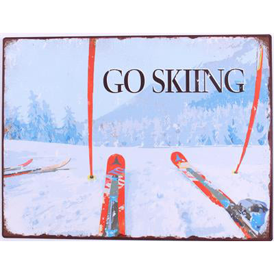 Metall Ski-Schild "Go skiing"