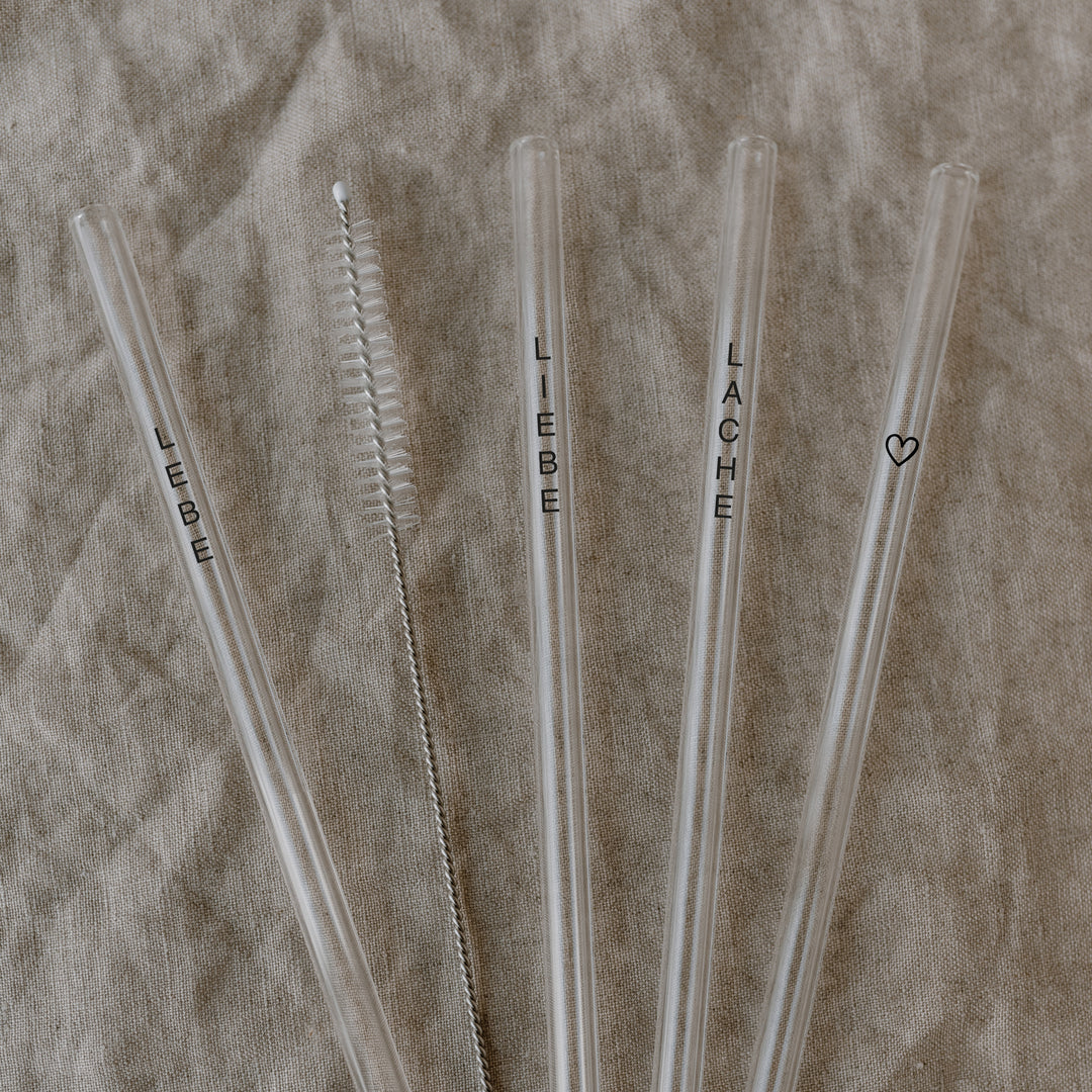 Strohhalme Lebe Liebe Lache 4er Set aus Glas