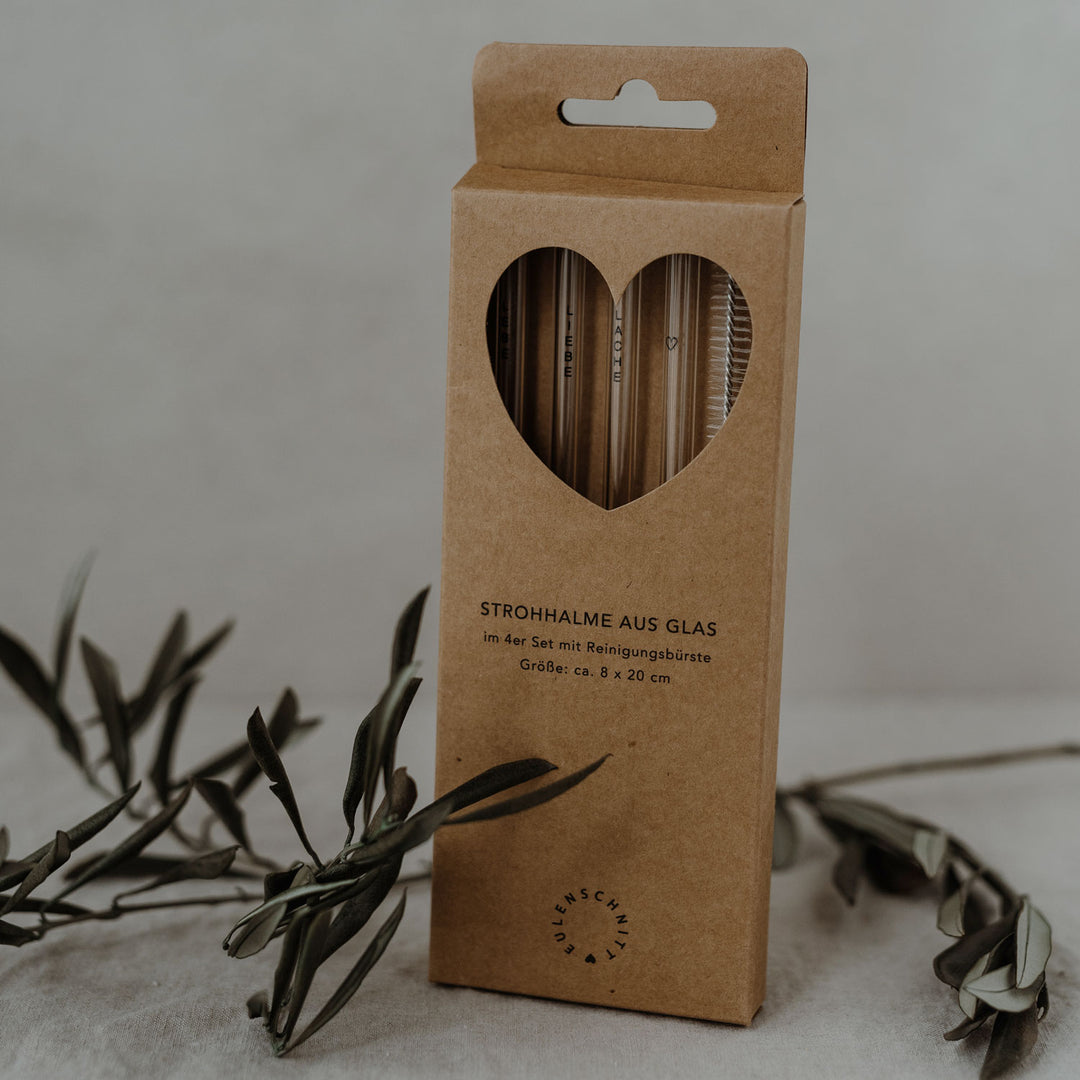 Strohhalme Lebe Liebe Lache 4er Set aus Glas