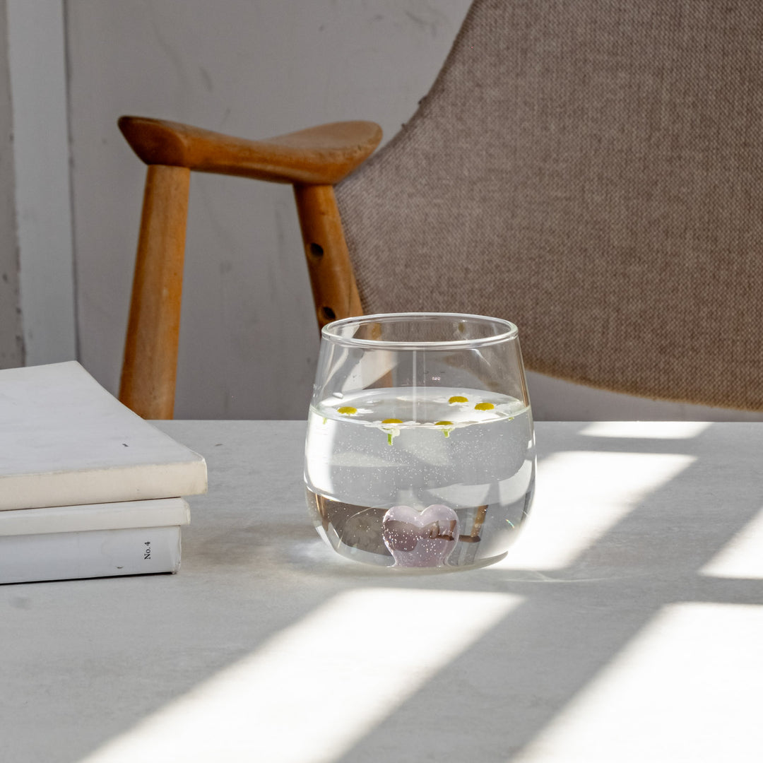 drinking glass heart figure pink