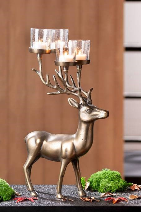 Aluminium Dekohirsch bronzefarben Teelichthalter 'Leuchthirsch'