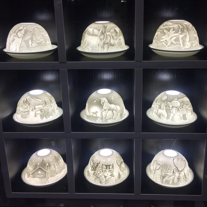 Teelichtkuppel aus Porzellan - 3 Katzen