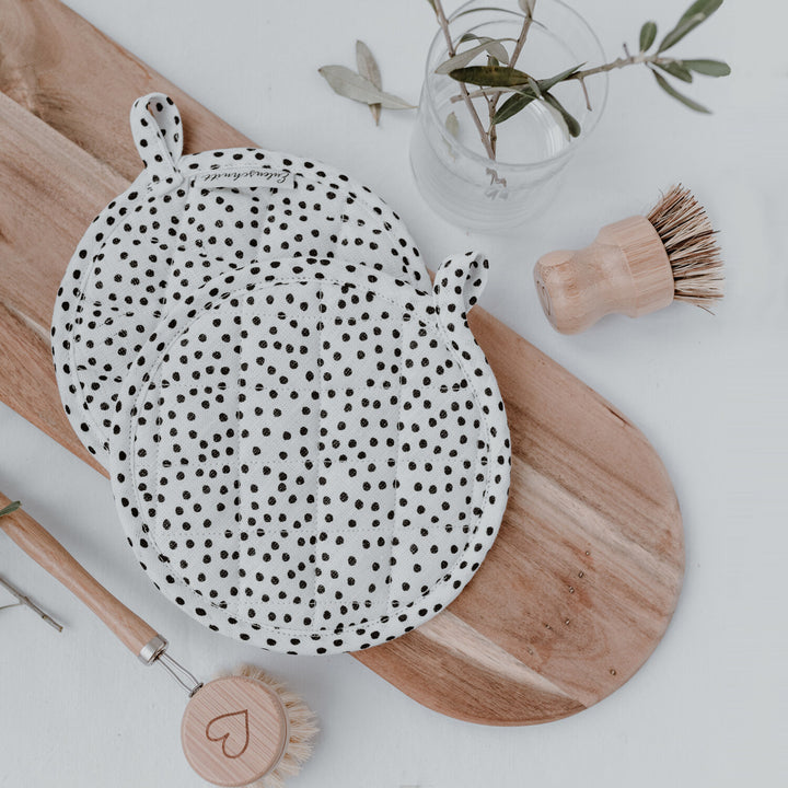 Linen Potholders Set of 2 - Dots