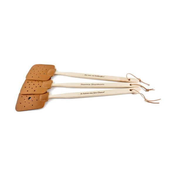 Fly swatter - thick leather - raw wood