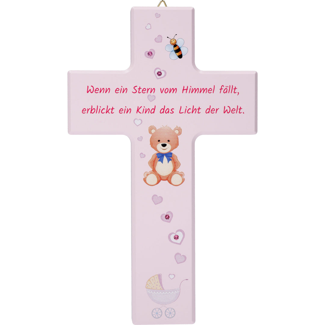 Kinderkreuz Rosa m. Swarovski Steinchen