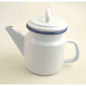 Teekanne 1L - weiß mit blauem Rand