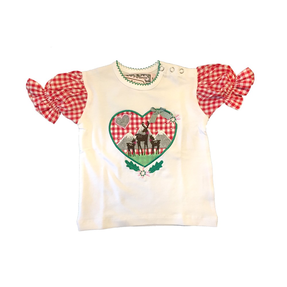 Mädchen Trachten-Shirt mit Puffärmel Herz & Rehe