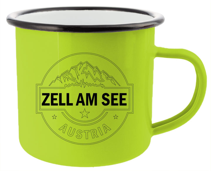 Emaille-Tasse "Zell am See" Berge versch. Farben