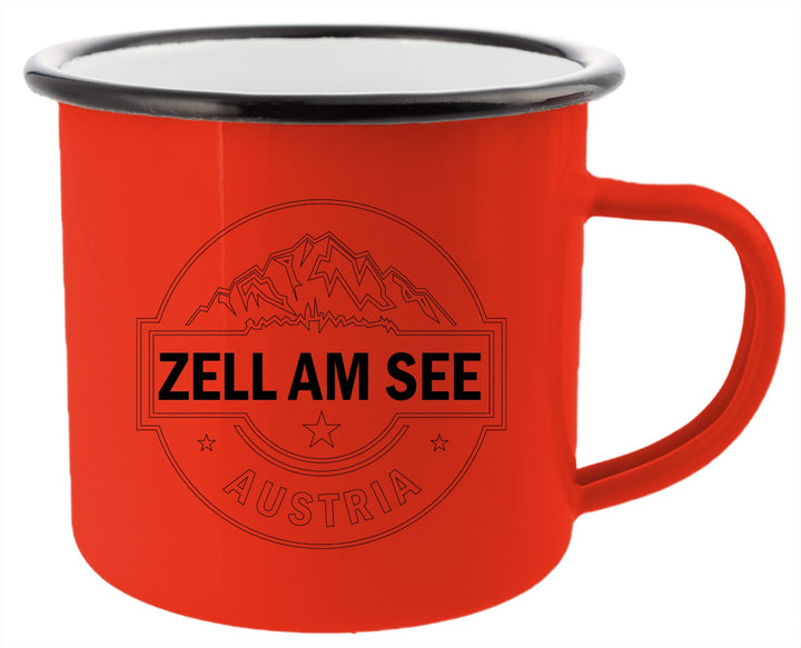 Emaille-Tasse "Zell am See" Berge versch. Farben