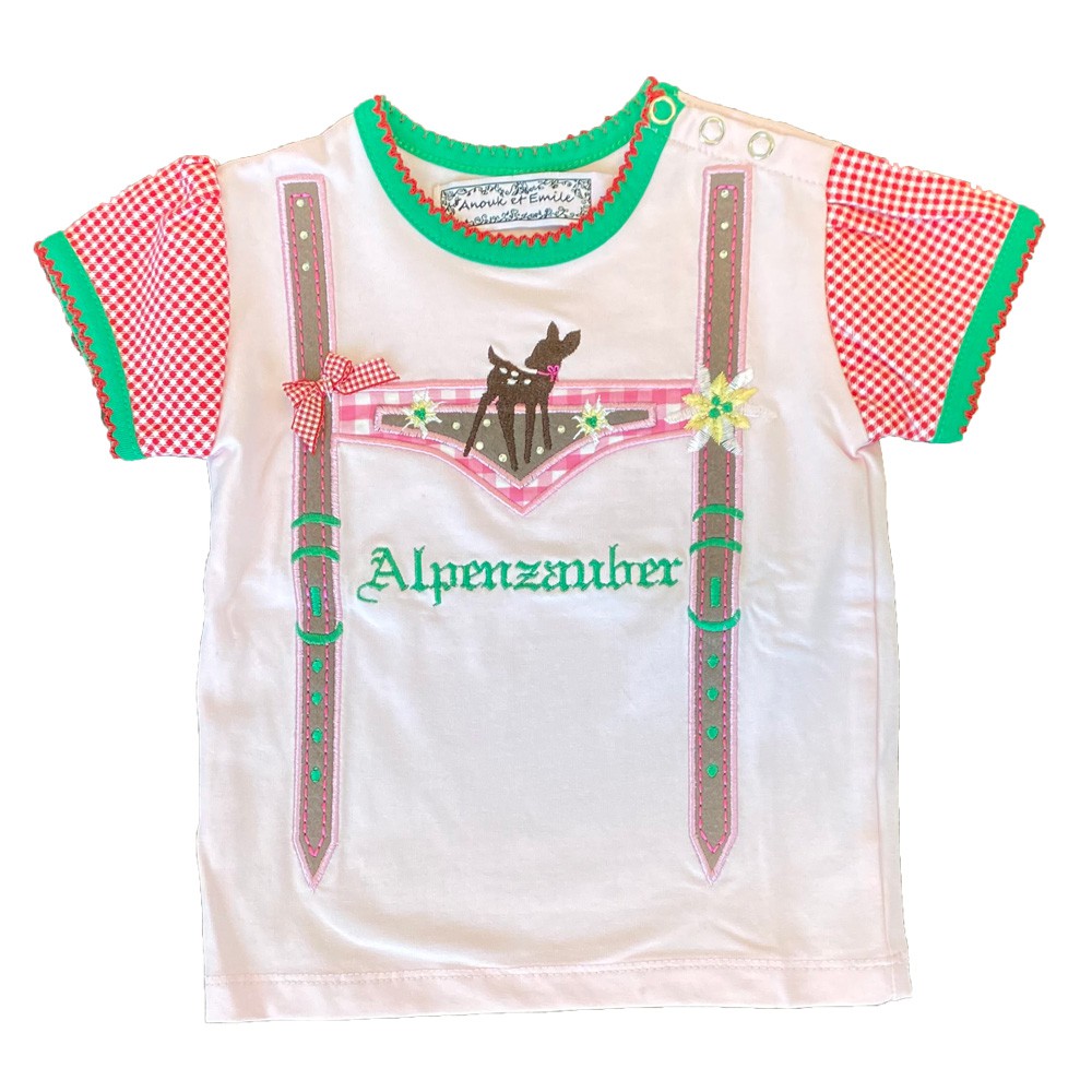 Mädchen Trachten-Shirt rosa mit Karoärmel "Alpenzauber" & Bambi