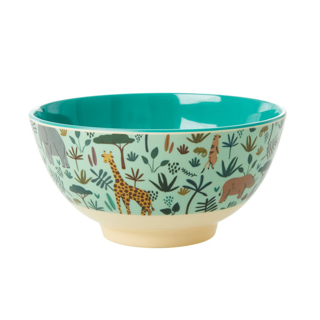 Medium Melamin Schüssel - Grün - All Over Jungle Animals Print