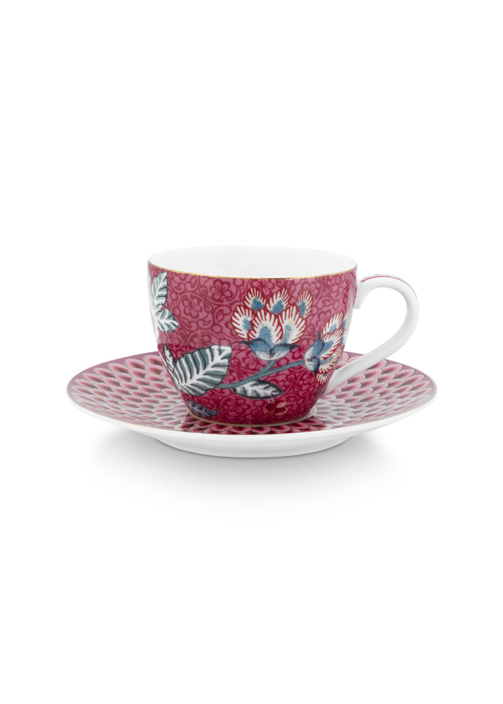 Espresso Tasse mit Untertasse Flower Festival Dark Pink 120 ml