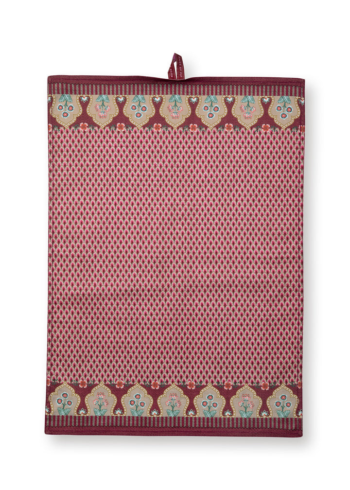Tea Towel Flower Festival Scallop Dark Pink 50x70 cm